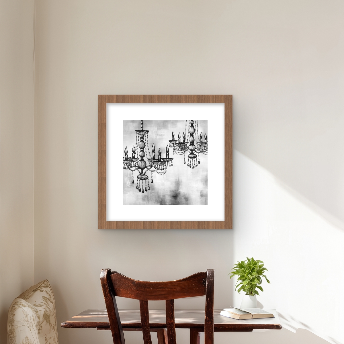 C1FM1616HZMUKD 16 x 16 in. Two Crystal Chandeliers - Still Life Print for Home Decor
