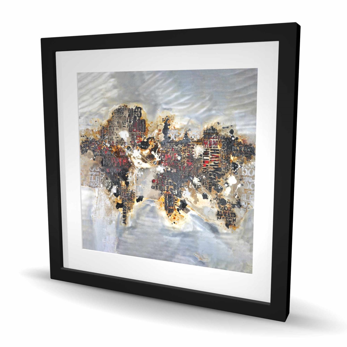 C1FM24248H0V12 24 x 24 in. Texturized World Map with Typography - Modern Framed Print