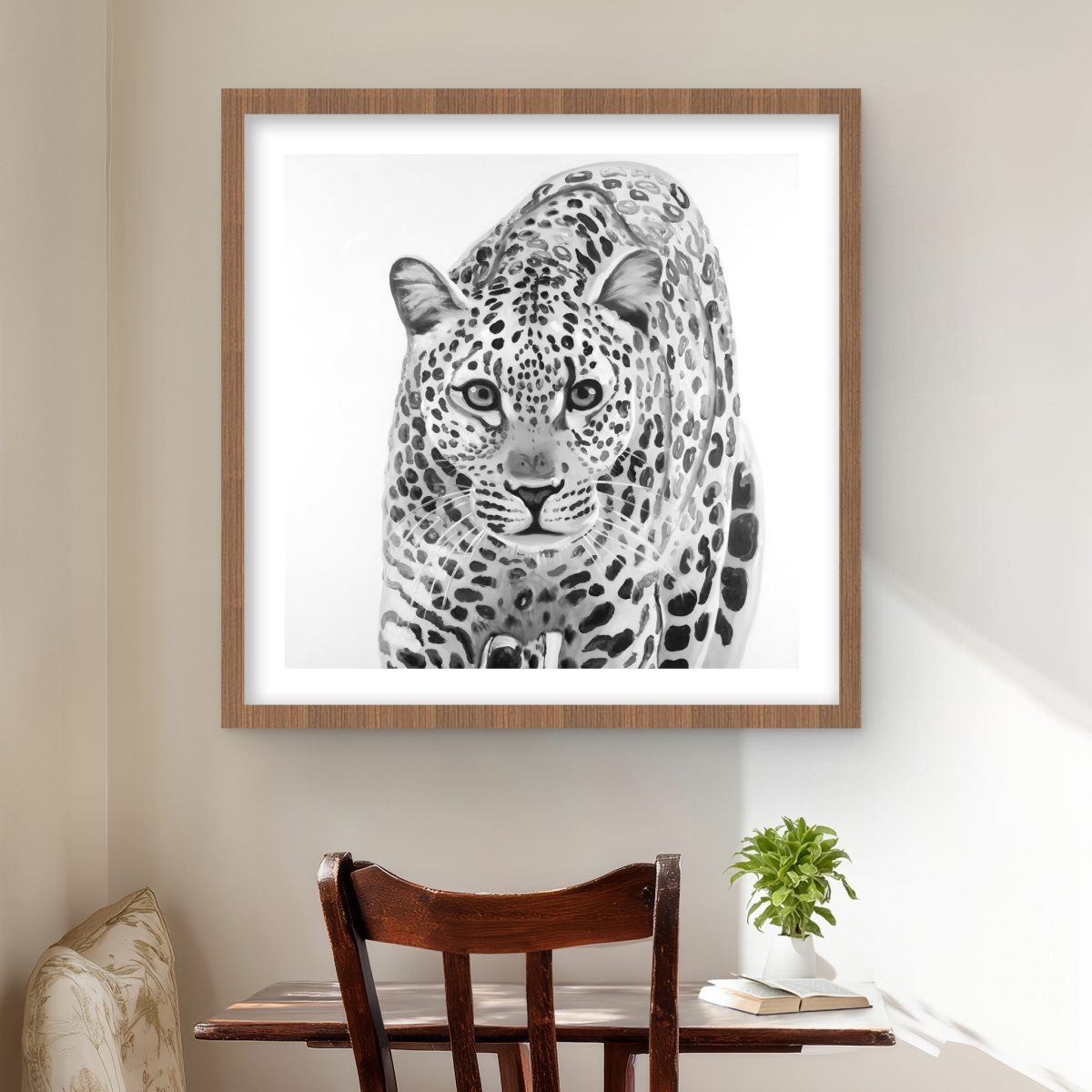 C1FM2424SFVT60 24 x 24 in. Leopard Ready to Attack - Framed Matted Print for Home Decor