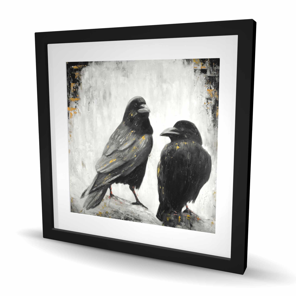 C1FM2424BTREMW 24 x 24 in. Two Crows Birds Print - White Framed Matted Home Decor