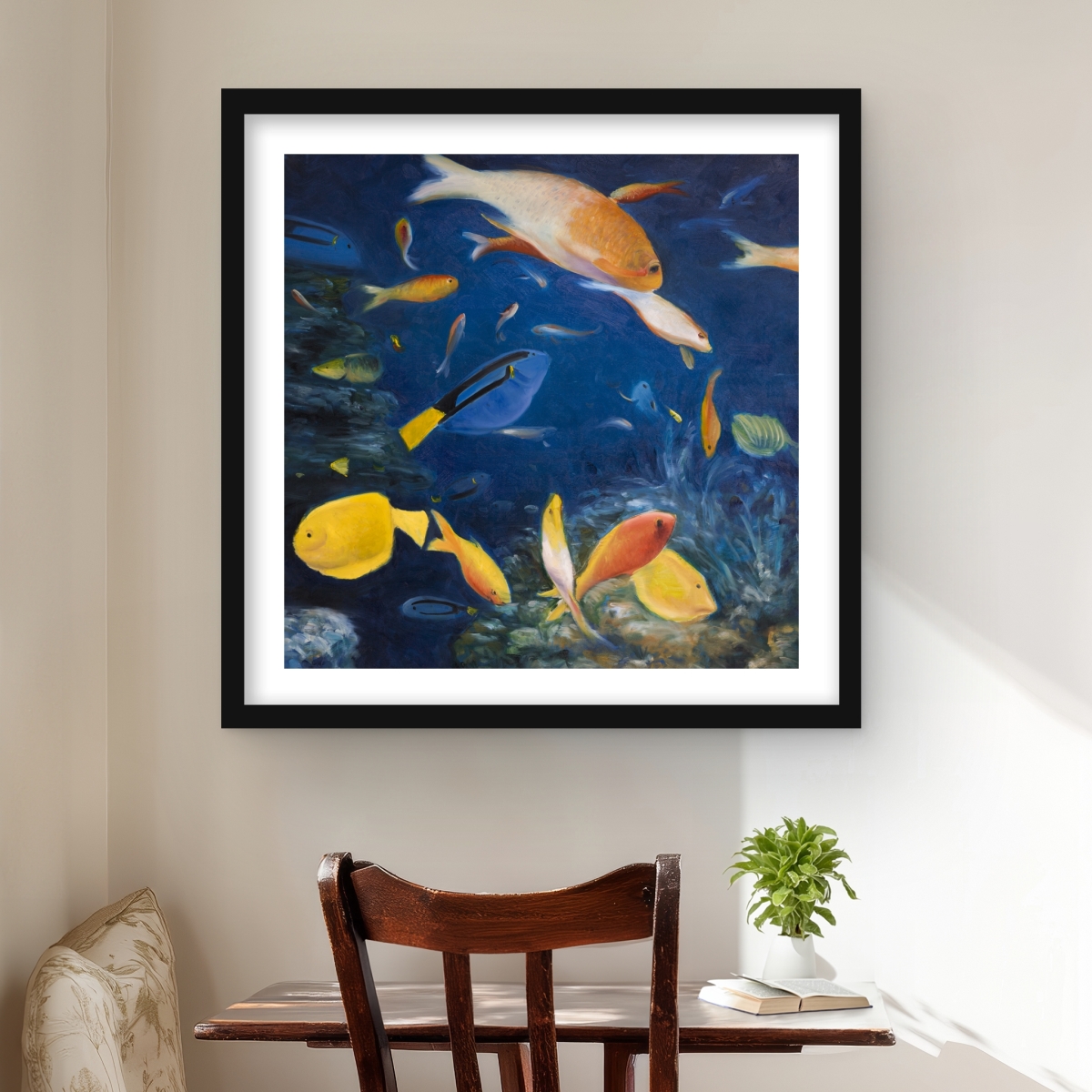C1FM2424D9MY5M 24 x 24 in. Colorful Fish Under the Sea - Orange Bedroom Framed Print