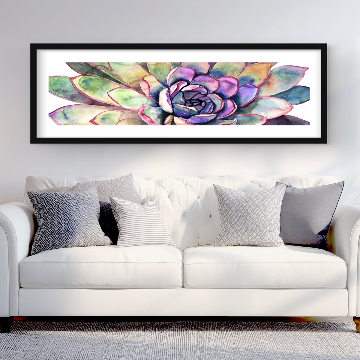 C1FM2060LLKLKD 20 x 60 in. Multicolored Succulent - Framed Matted Print for Home Decor