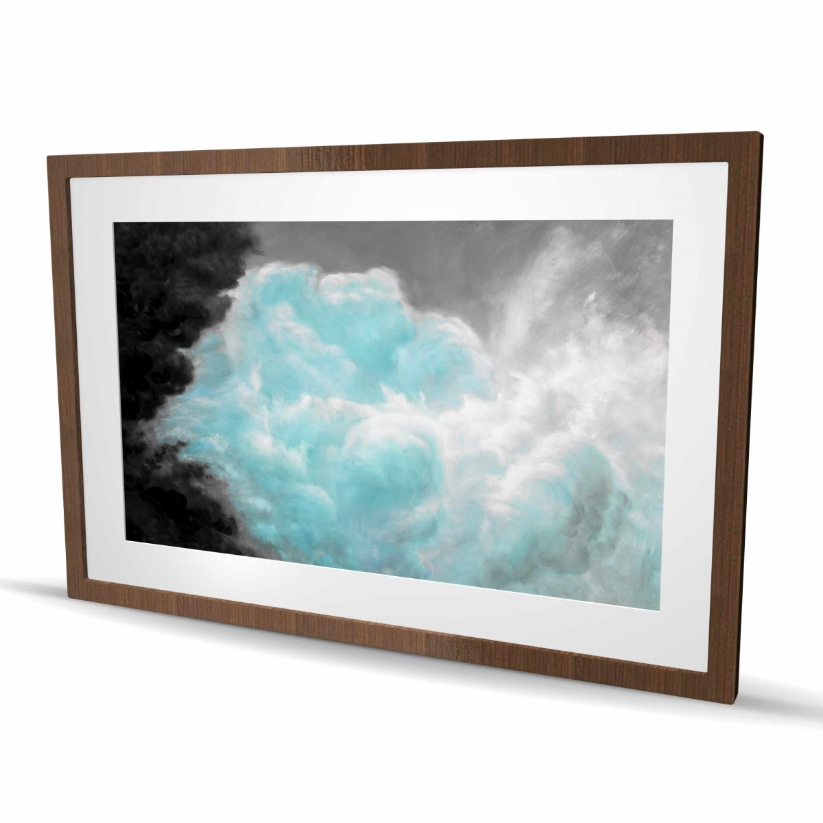 C1FM24362UFZTE 24 x 36 in. Turquoise Clouds - Mountains White Framed Matted Print Decor