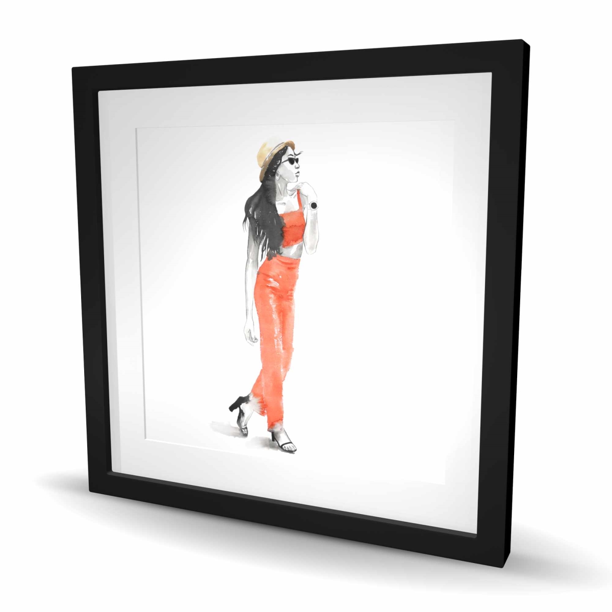 C1FM2424JROKL7 24 x 24 in. Strike the Pose - Red Illustrative Framed Matted Print Decor