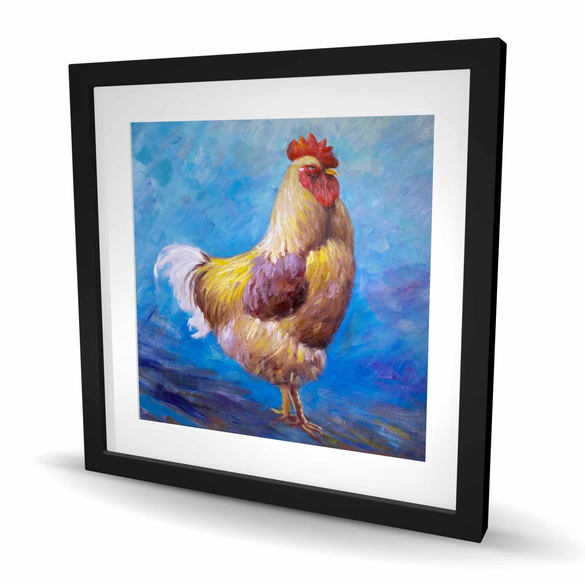 C1FM2424Z7WPW2 24 x 24 in. Beautiful Rooster - Classic Blue Kitchen Framed Print Decor