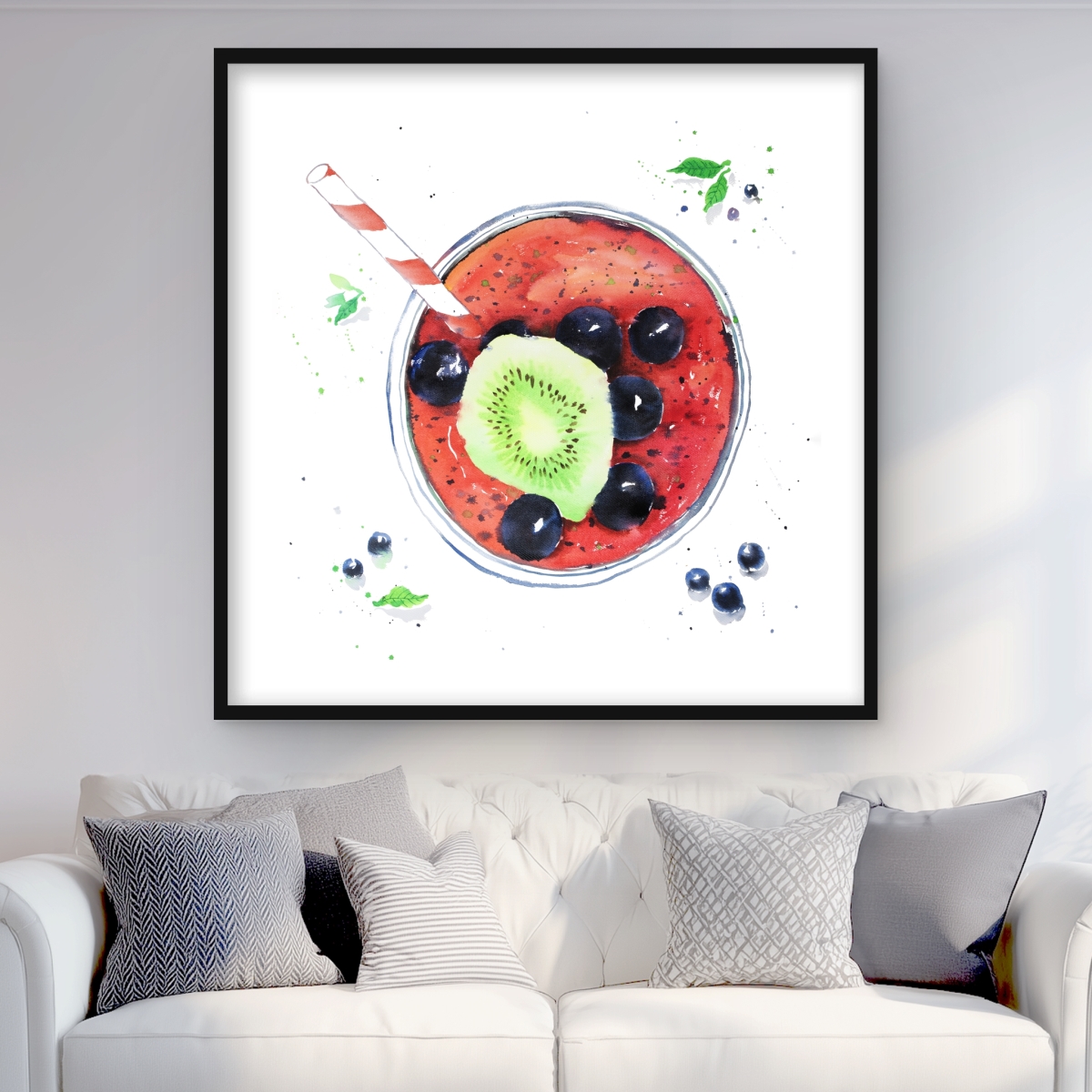 C1FM3636WHBKF2 36 x 36 in. Berry Smoothies - Illustrative Kitchen Framed Matted Print