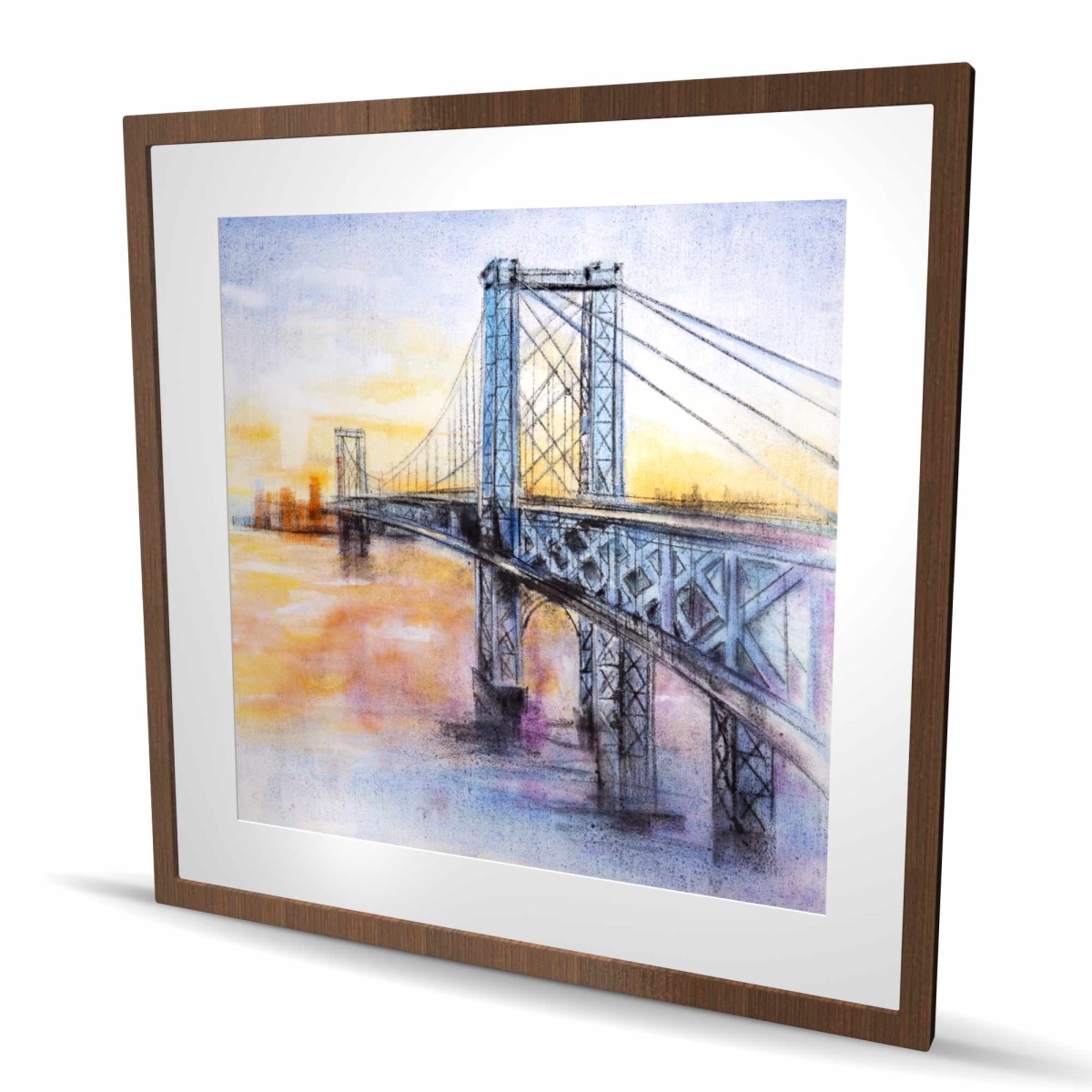 C1FM3636XPBE1J 36 x 36 in. Abstract Brooklyn Bridge - Yellow Illustrative Framed Print