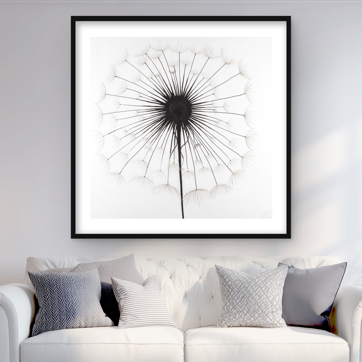 C1FM3636Y31BTG 36 x 36 in. Dandelion - Botanical Romantic Framed Matted Print for Decor