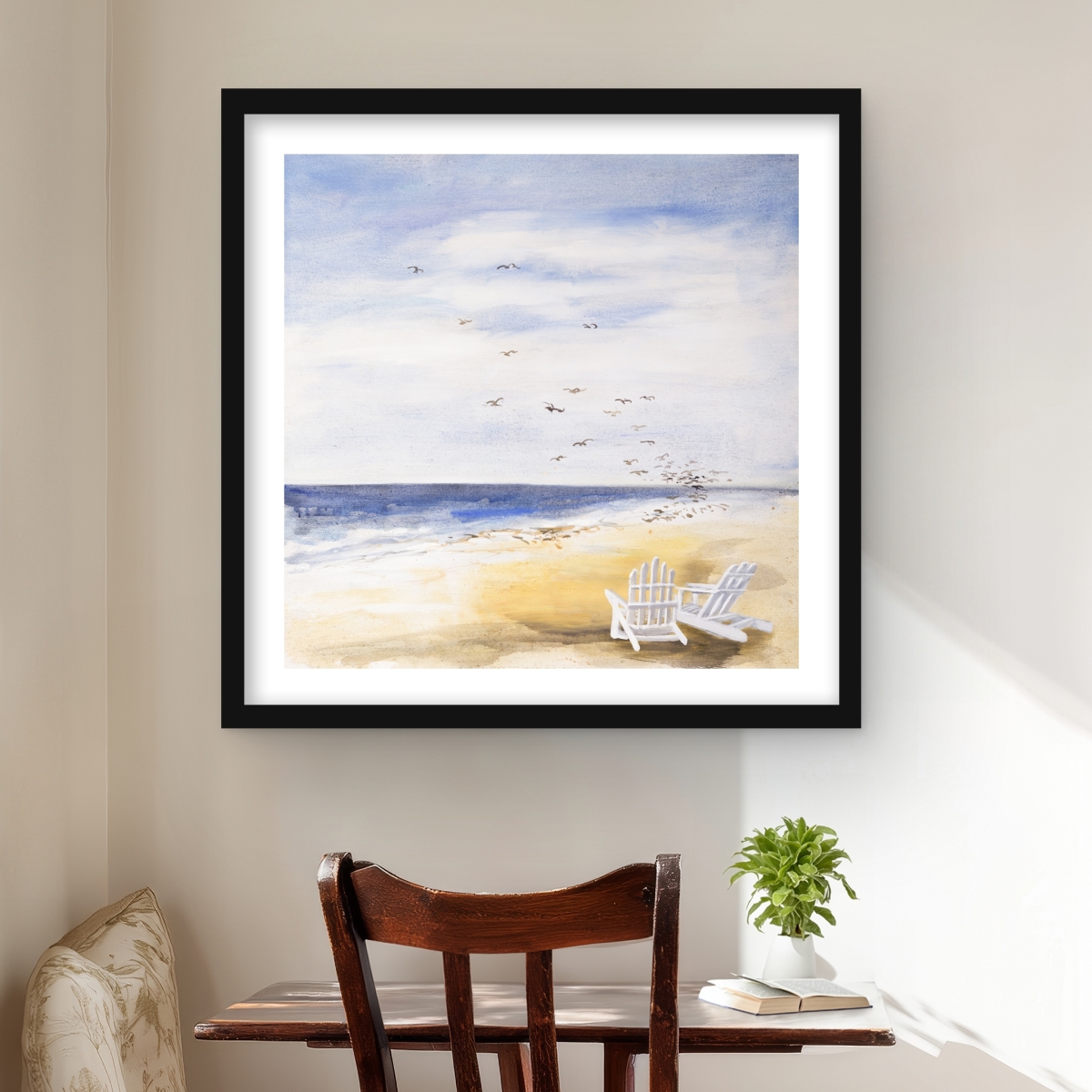 C1FM2424D33E7J 24 x 24 in. Day At the Beach - White Framed Matted Print for Home Decor