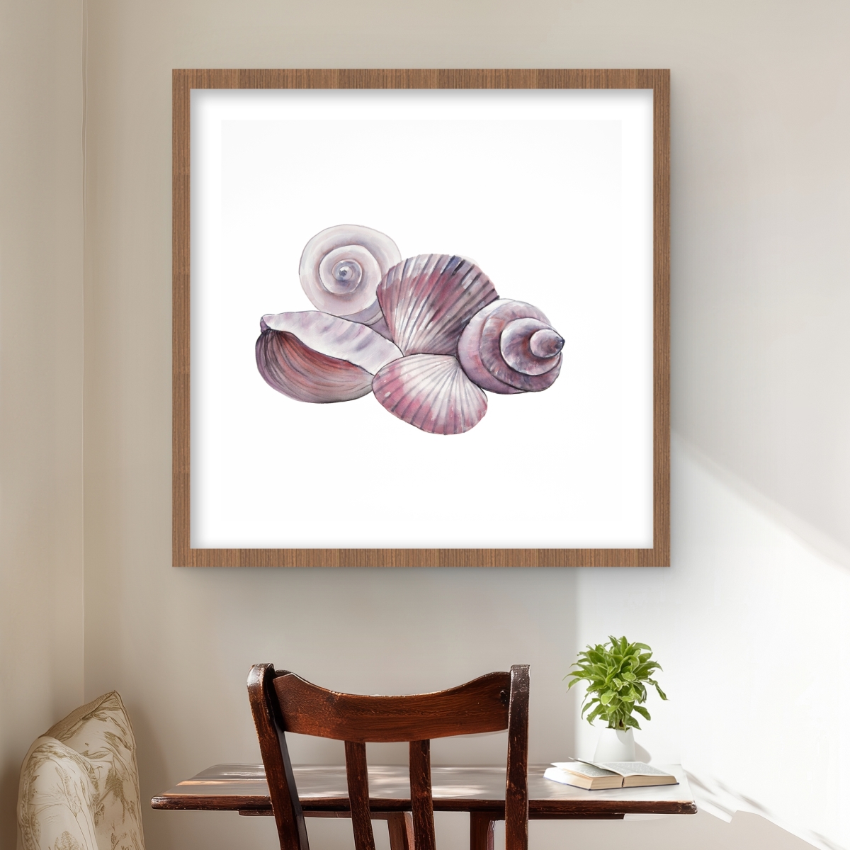 C1FM24242FZ6CS 24 x 24 in. Seaside Shells - Coastal Sea Framed Matted Print for Decor