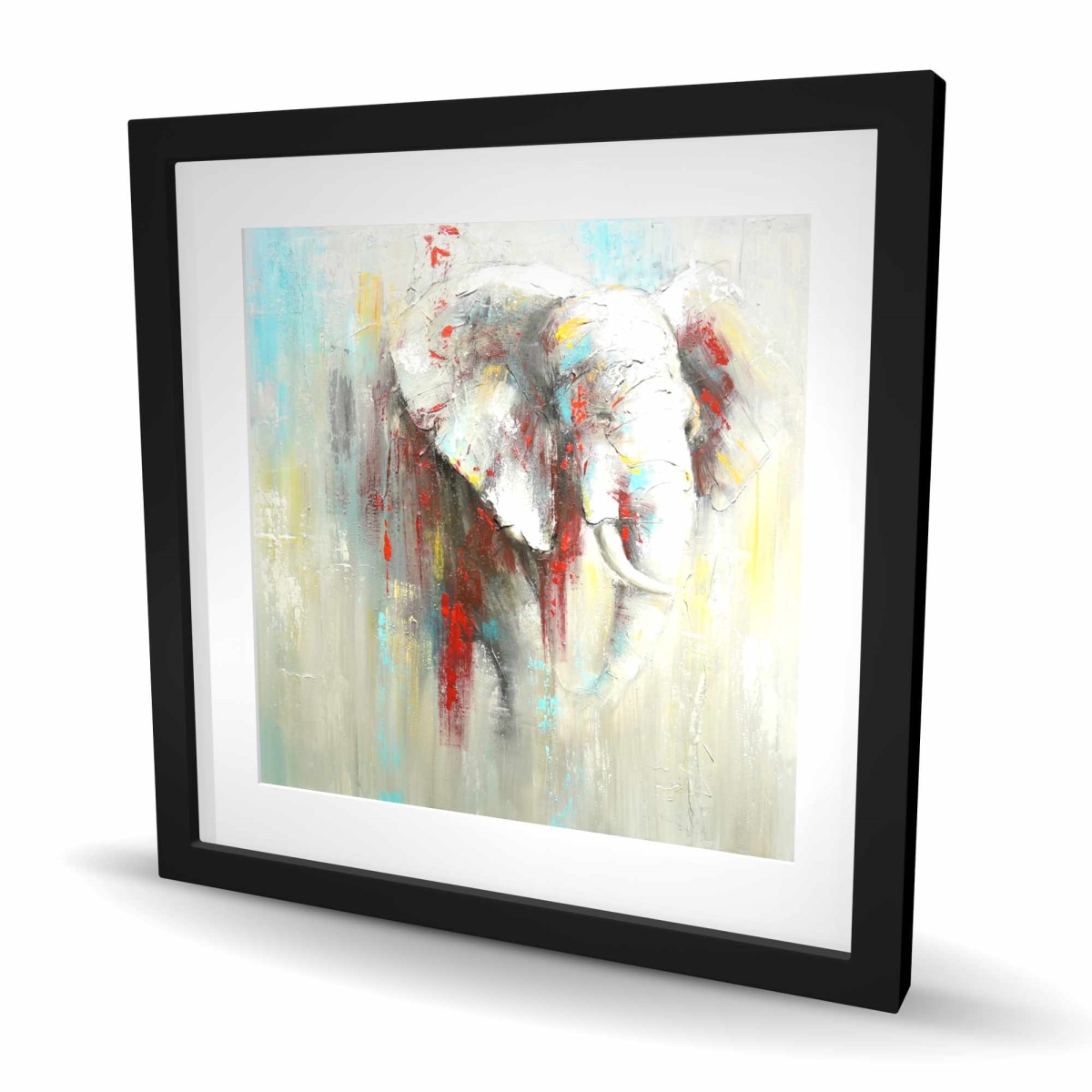 C1FM24246V9IOO 24 x 24 in. Abstract Elephant with Paint Splash - Turquoise Framed Print