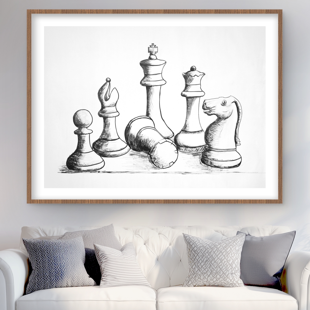 C1FM3648285OMV 36 x 48 in. Chess Game Pieces - White Framed Matted Print for Home Decor