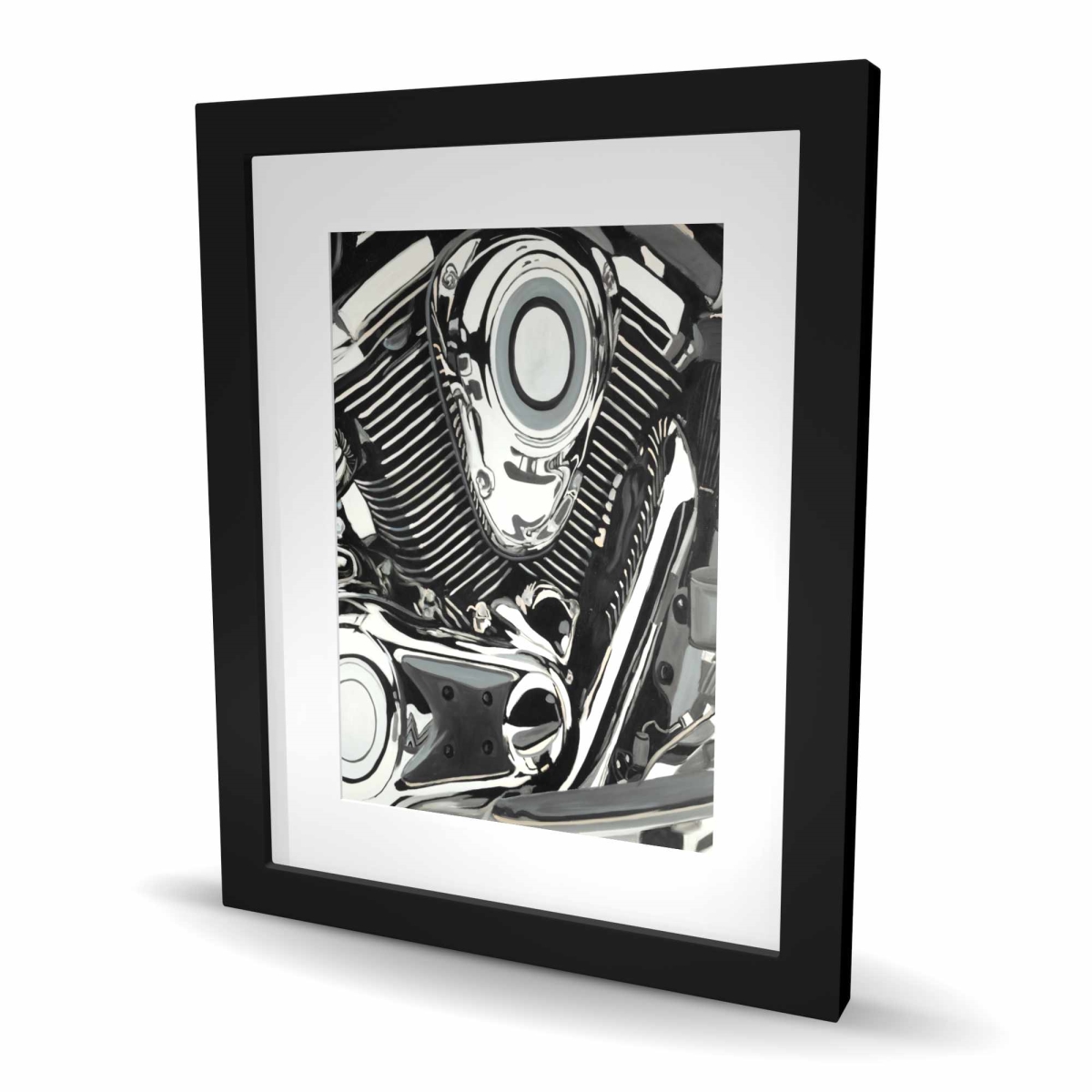 C1FM1620G5BTUZ 16 x 20 in. Motorcycle Engine - Gray Framed Matted Print for Home Decor