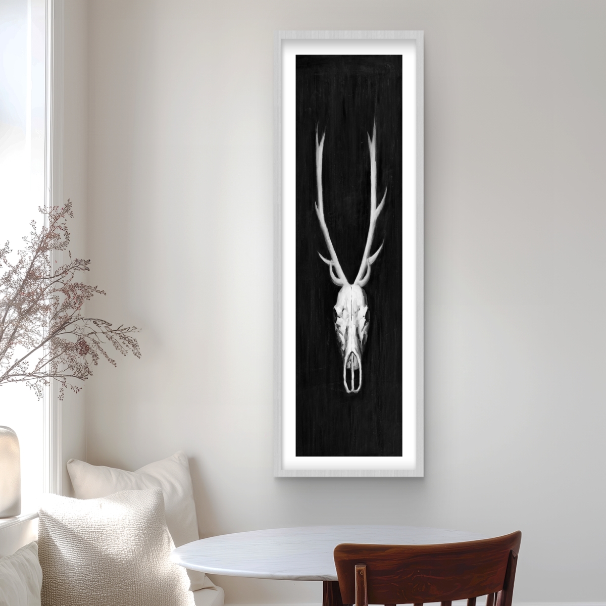 C1FM16487MBZEW 16 x 48 in. Deer Skull Rustic Framed Print - Black Background Home Decor