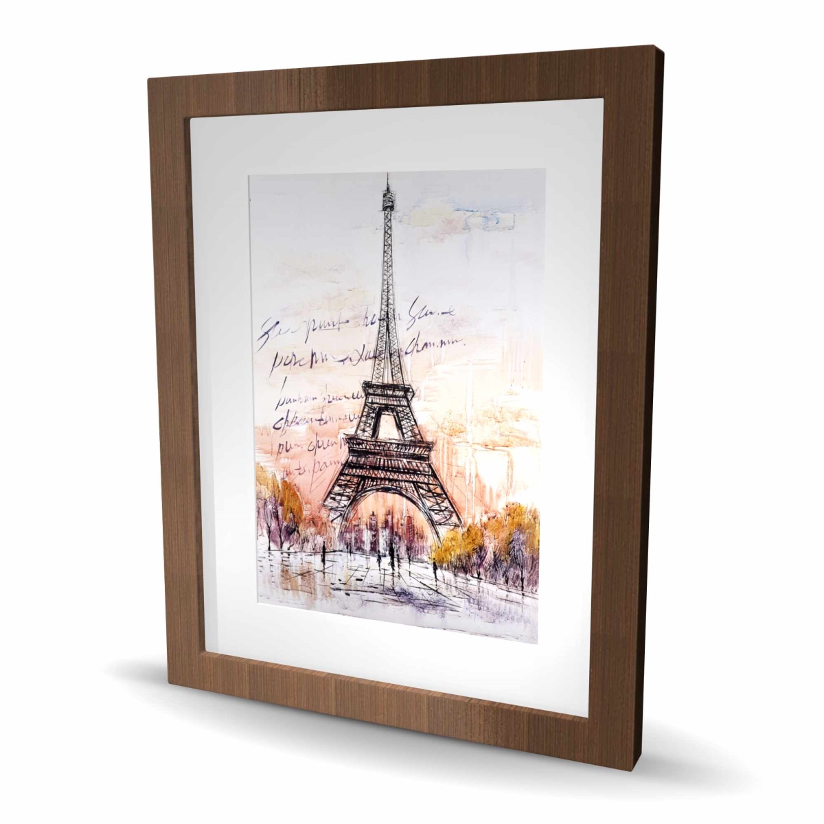 C1FM1620YDV6FO 16 x 20 in. Eiffel Tower Sketch with Handwritten Message - Framed Print