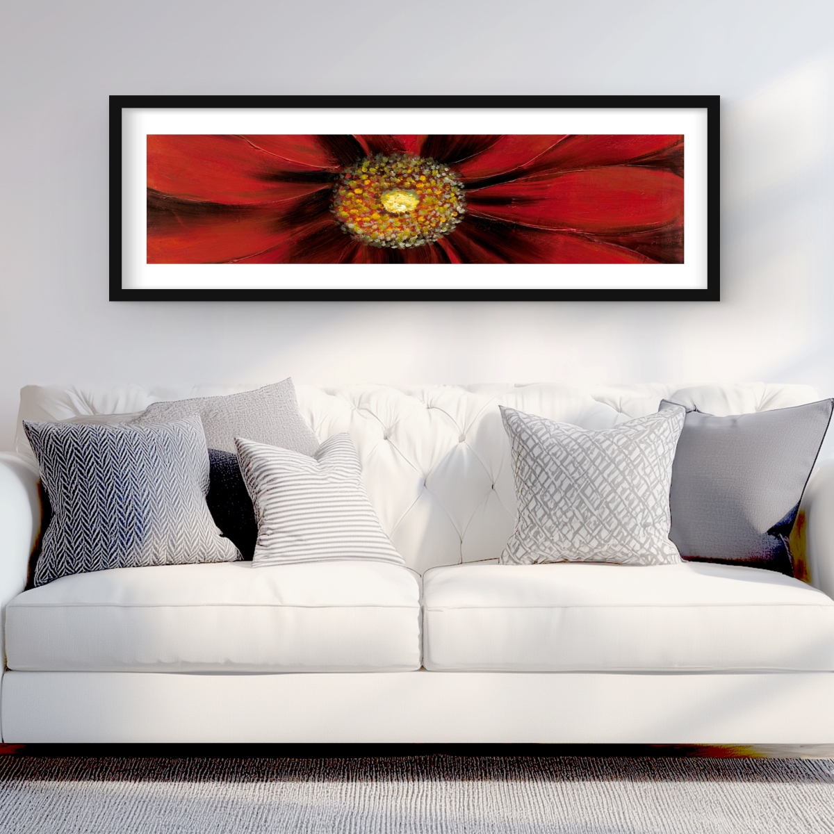 C1FM1648B1TR57 16 x 48 in. Red Daisy - Romantic Office Framed Matted Print - Home Decor