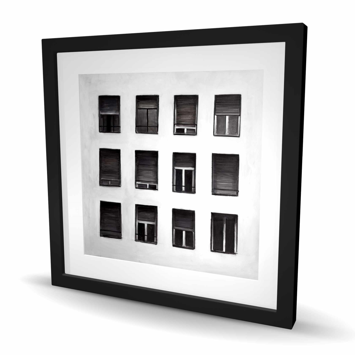 C1FM2424ETI9H0 24 x 24 in. Windows - Black Framed Matted Print for Home Decor