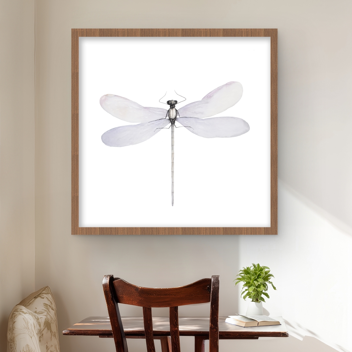 C1FM2424F2PLZZ 24 x 24 in. Delicate Dragonfly - Minimalist Purple Framed Matted Print