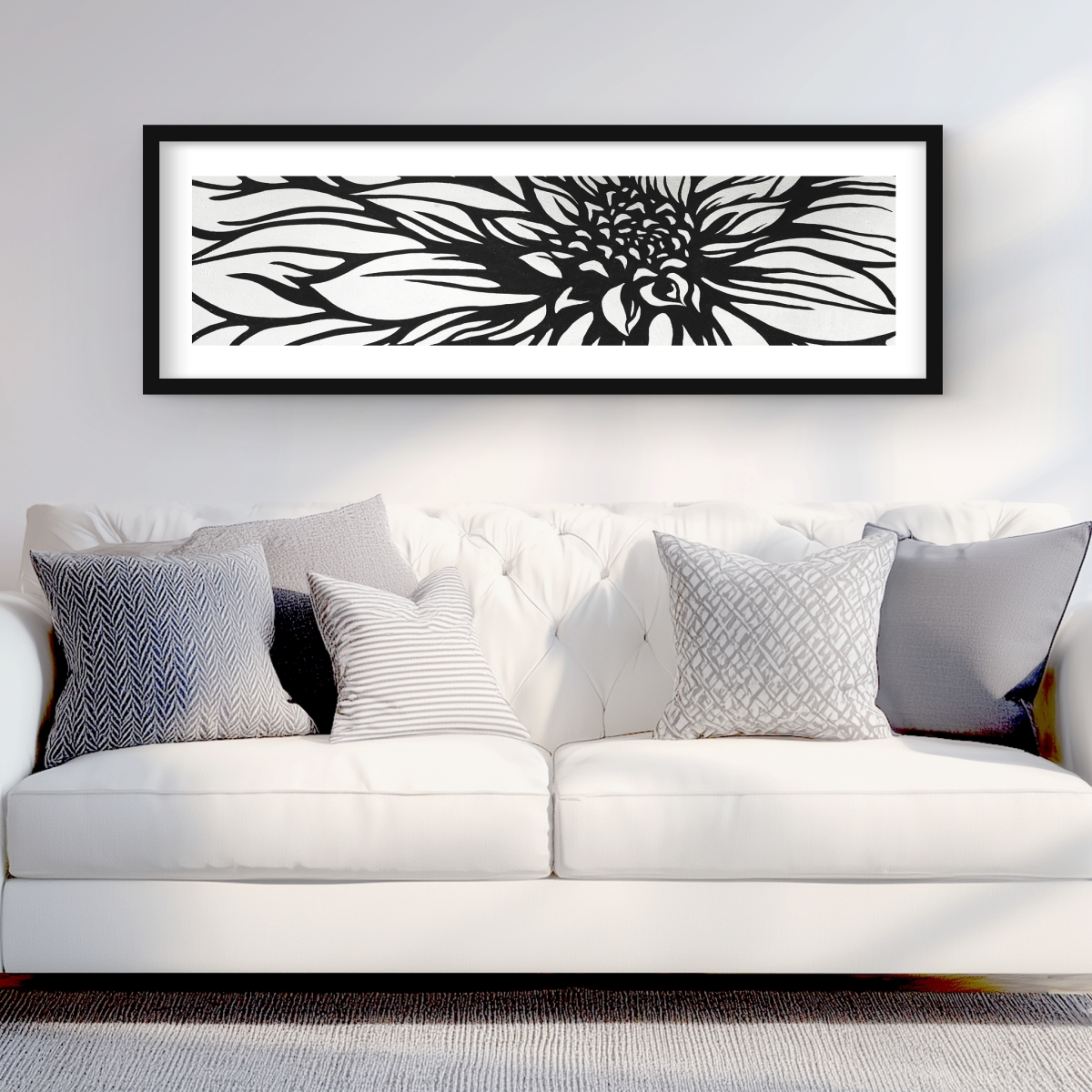 C1FM1648DF0ZEX 16 x 48 in. Dahlia Flower Outline Print - Black Floral Framed Decor