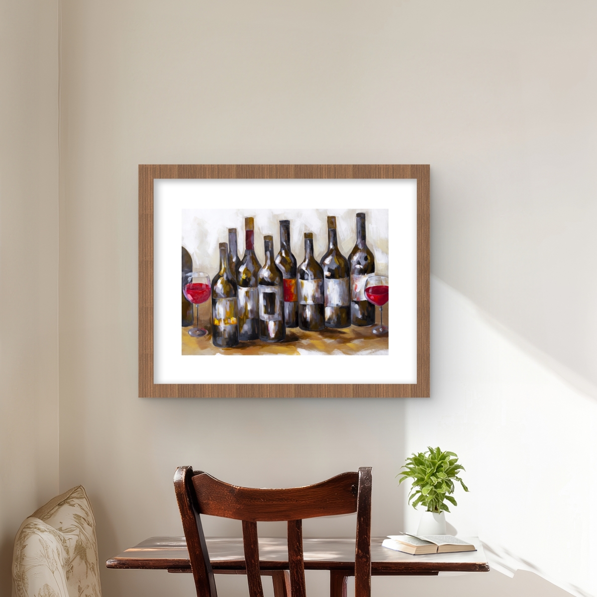C1FM1620XTW8SF 16 x 20 in. Red Wine Bottles - Contemporary Still Life Framed Print