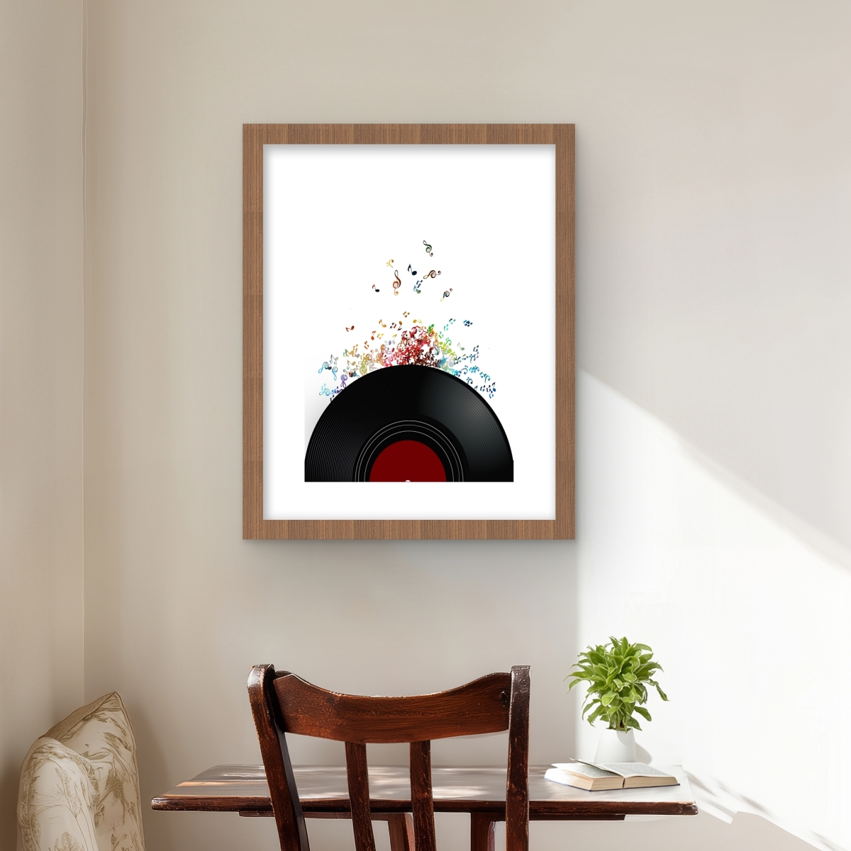 C1FM16201R072S 16 x 20 in. Notes Escaping From A Vinyl Record - Black Musical Print