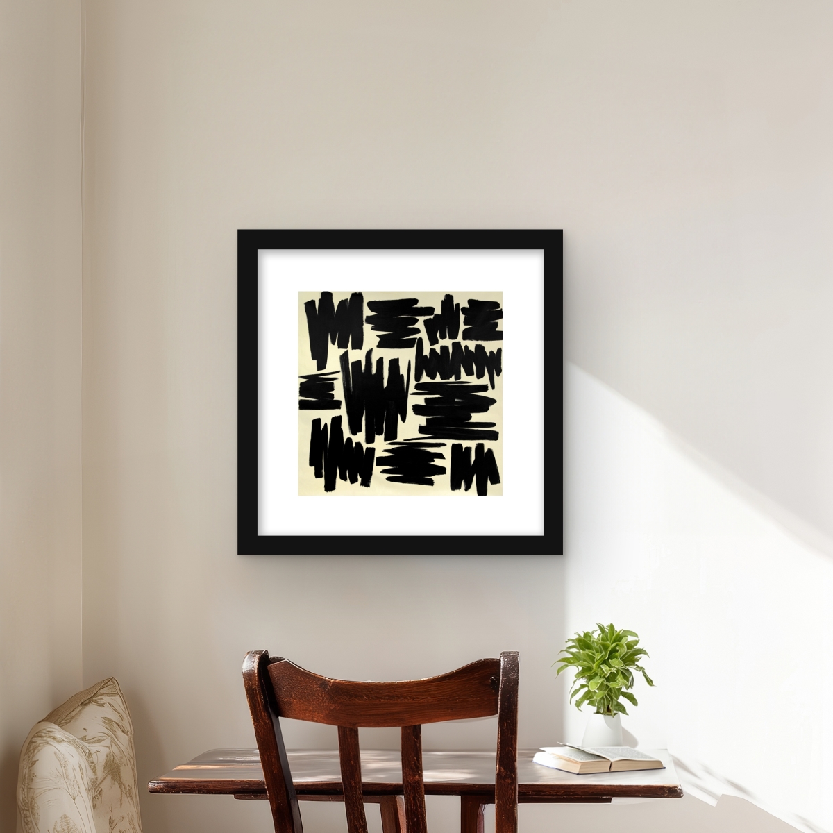 C1FM1616WT0FAB 16 x 16 in. Deconstructed Stripes - Shapes Black Framed Matted Print