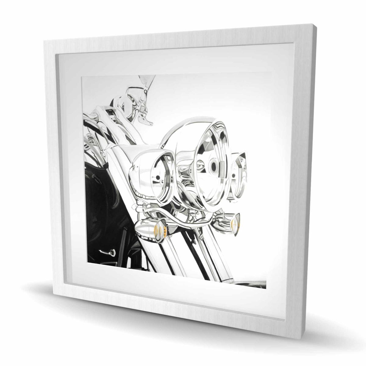 C1FM2424ORNP1G 24 x 24 in. Motorcycle Light - White Transportation Framed Matted Print