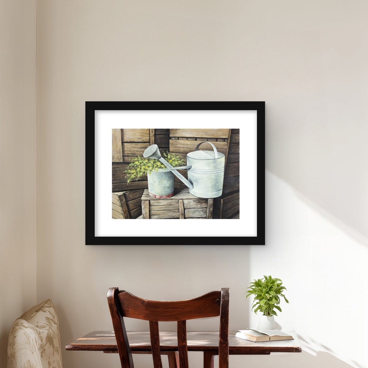 C1FM16208WU4E9 16 x 20 in. Vintage Watering Can - Brown Still Life Framed Print Decor