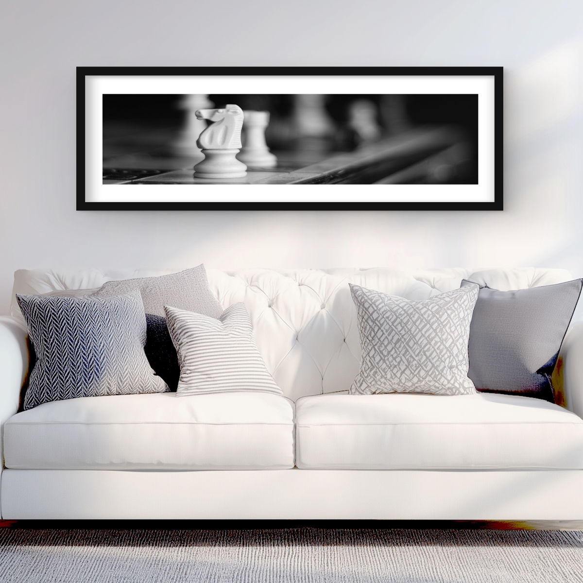 C1FM1648B45V2X 16 x 48 in. Monochrome Chess Games - Black & White Framed Print Decor