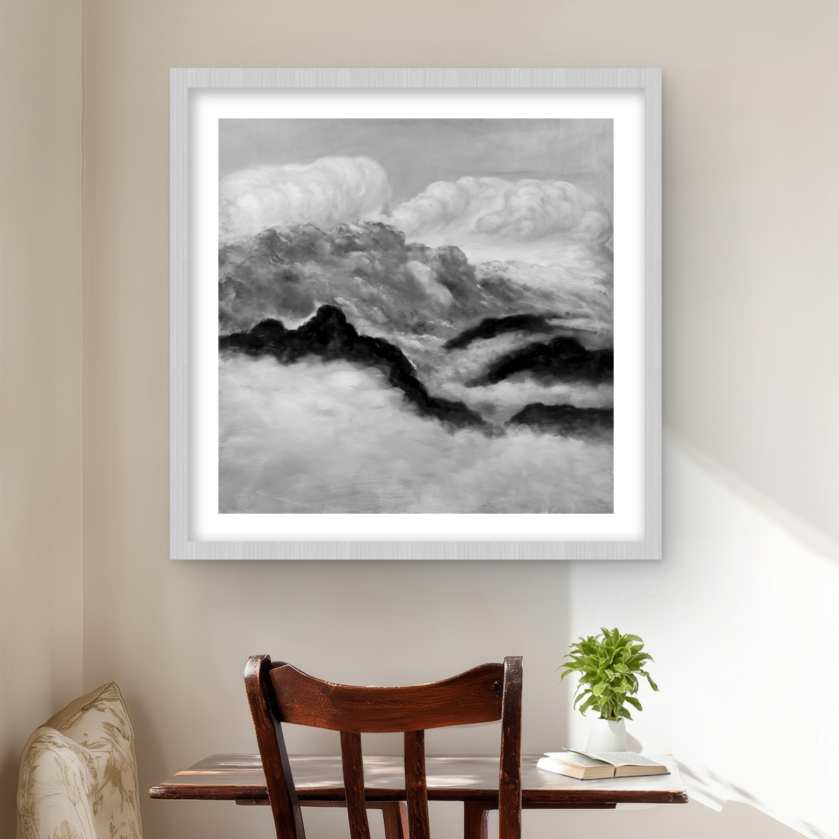 C1FM24249ZRT3V 24 x 24 in. Gray Clouds - Black & White Framed Matted Print for Decor