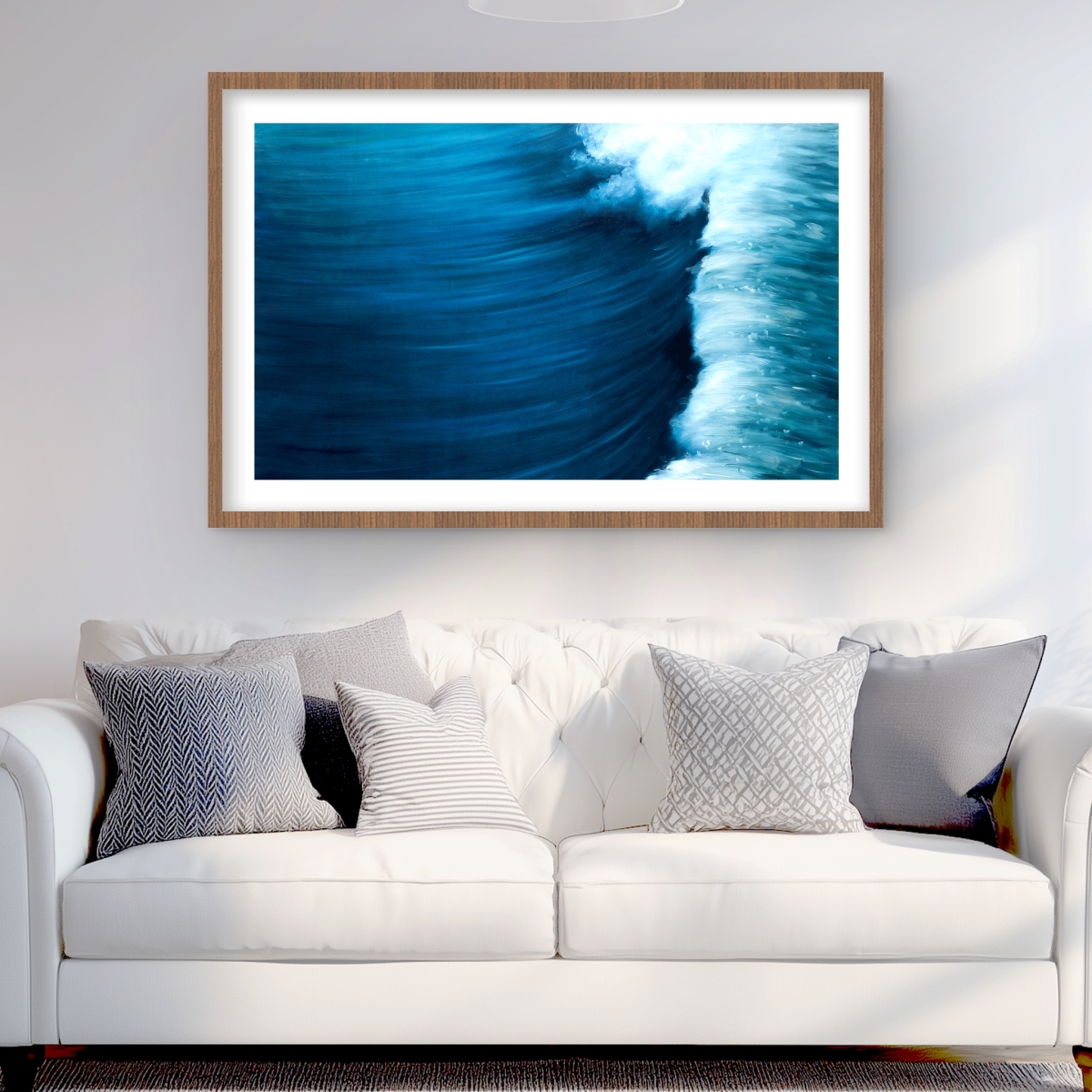 C1FM2436SJ0F4Y 24 x 36 in. Wave - Bathroom Blue Framed Matted Print for Home Decor