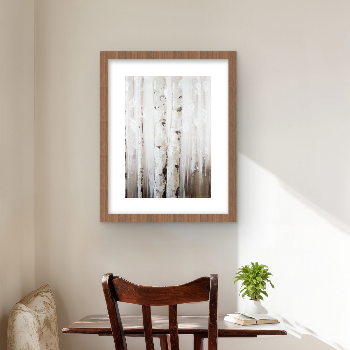 C1FM1620NHM3ZY 16 x 20 in. Abstract White Birches - Framed Matted Print for Home Decor