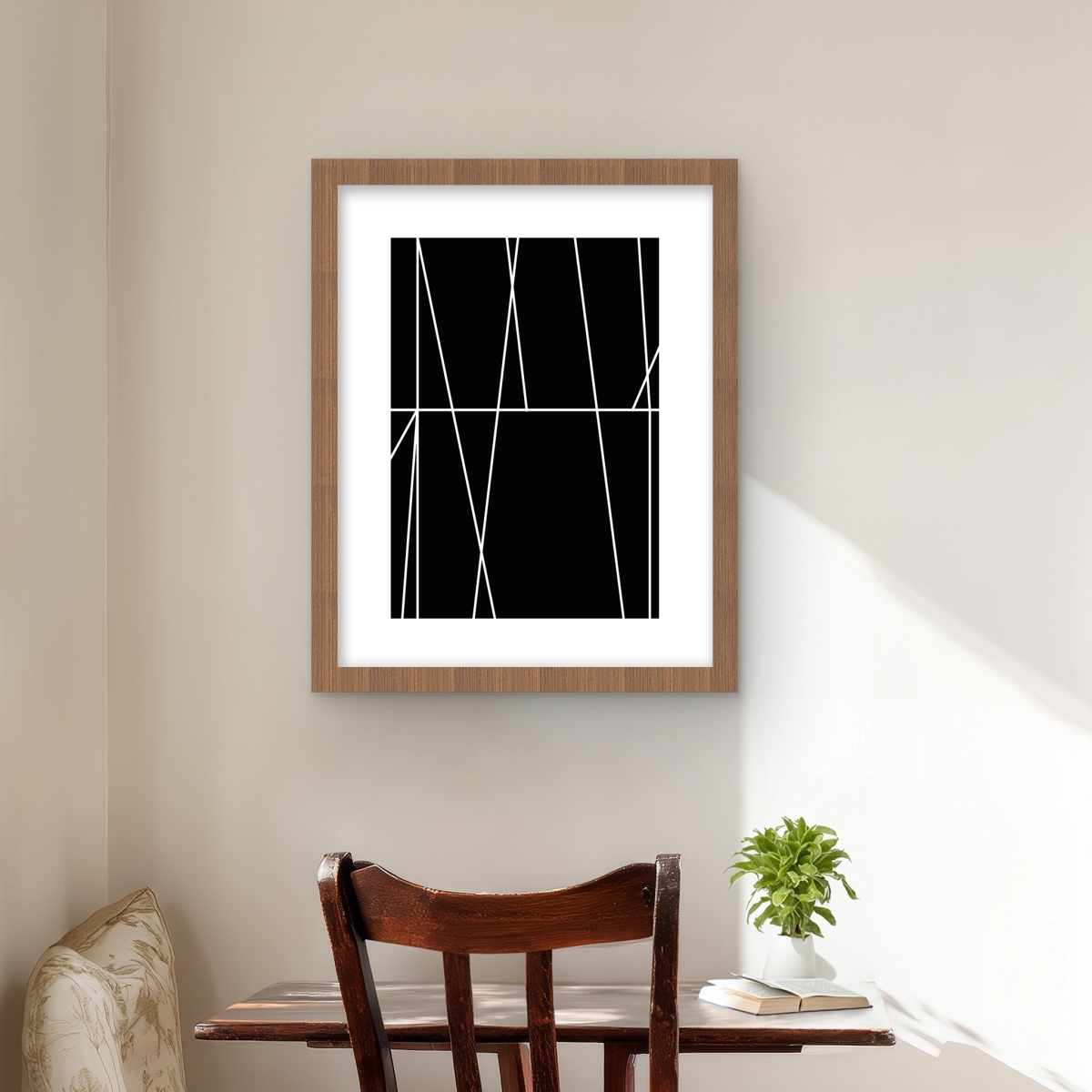 C1FM1620VAZIPX 16 x 20 in. White Stripes on Black Background - Abstract Framed Print