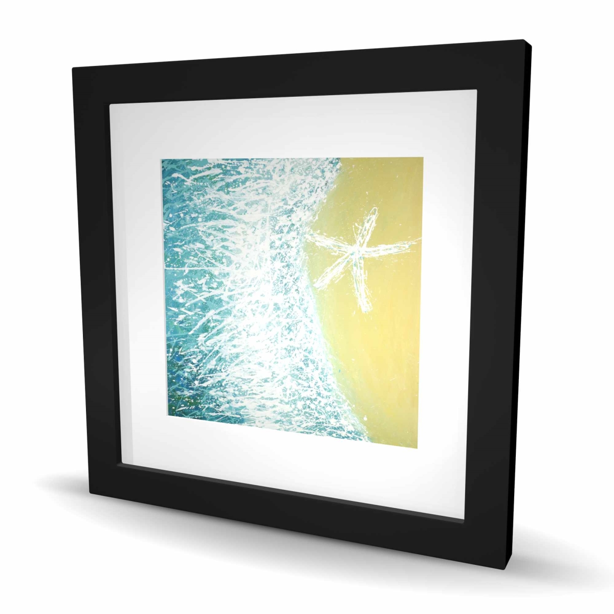 C1FM1616QCDGSU 16 x 16 in. Right Side Seastar & Wave - Turquoise Framed Print Decor