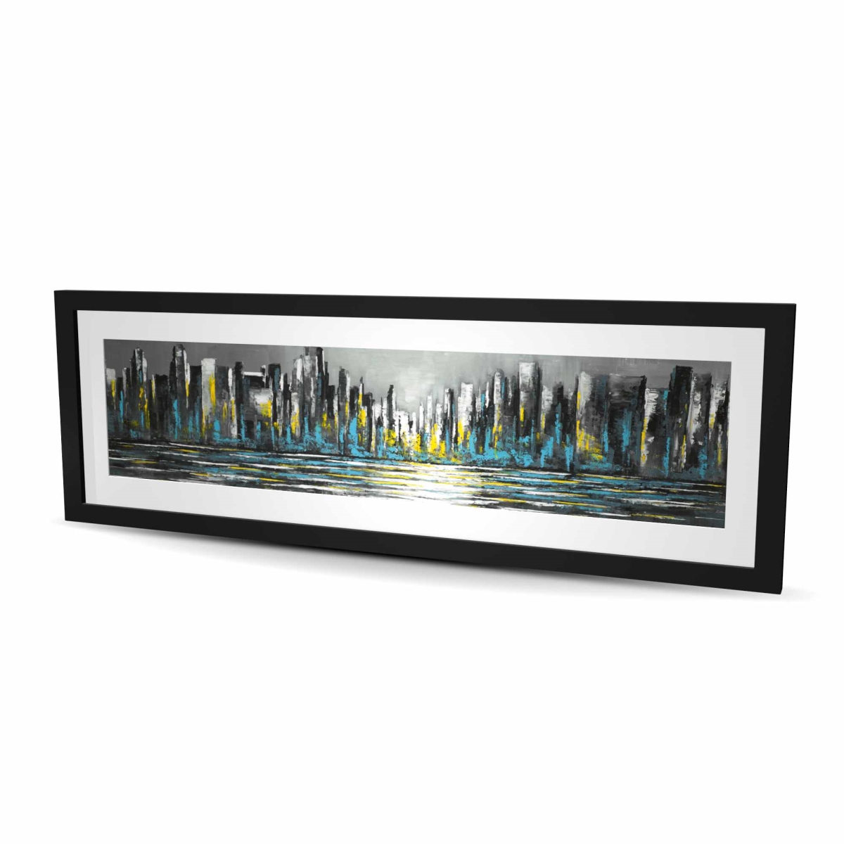 C1FM1648USVRG2 16 x 48 in. Abstract Blue Skyline - Framed Matted Print - Home Decor