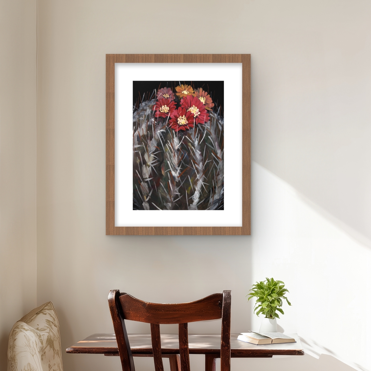 C1FM16200JKCXC 16 x 20 in. Mammillaria Cactus in Bloom - Black Floral Framed Print