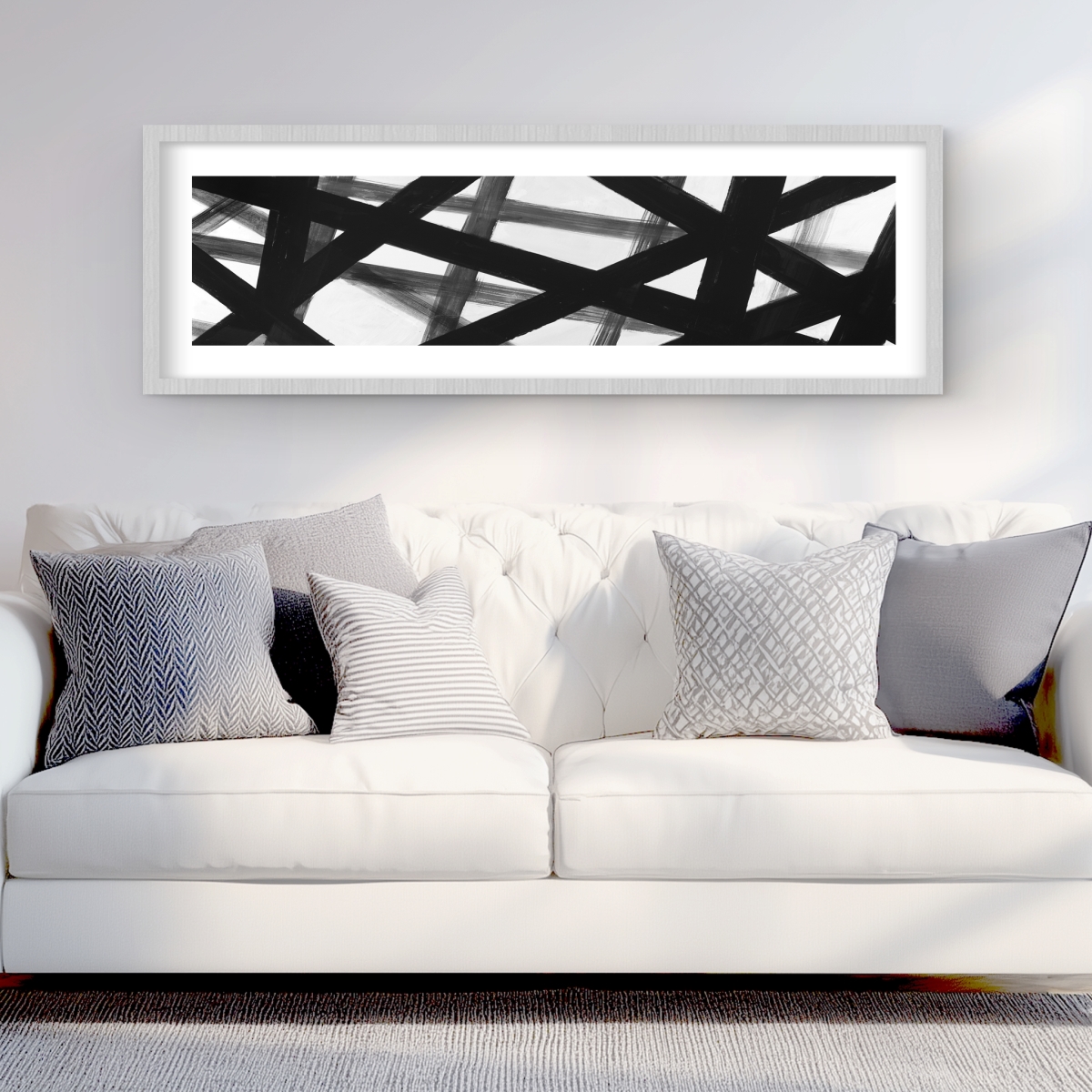 C1FM1648SCWFZF 16 x 48 in. Abstract Bold Lines - Contemporary Framed Matted Print Decor