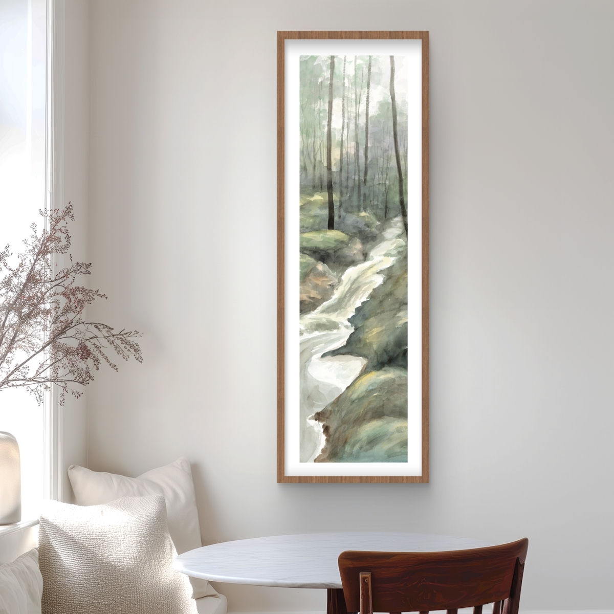 C1FM1648SJNETN 16 x 48 in. Waterfall - Trees Blue Framed Matted Print for Home Decor