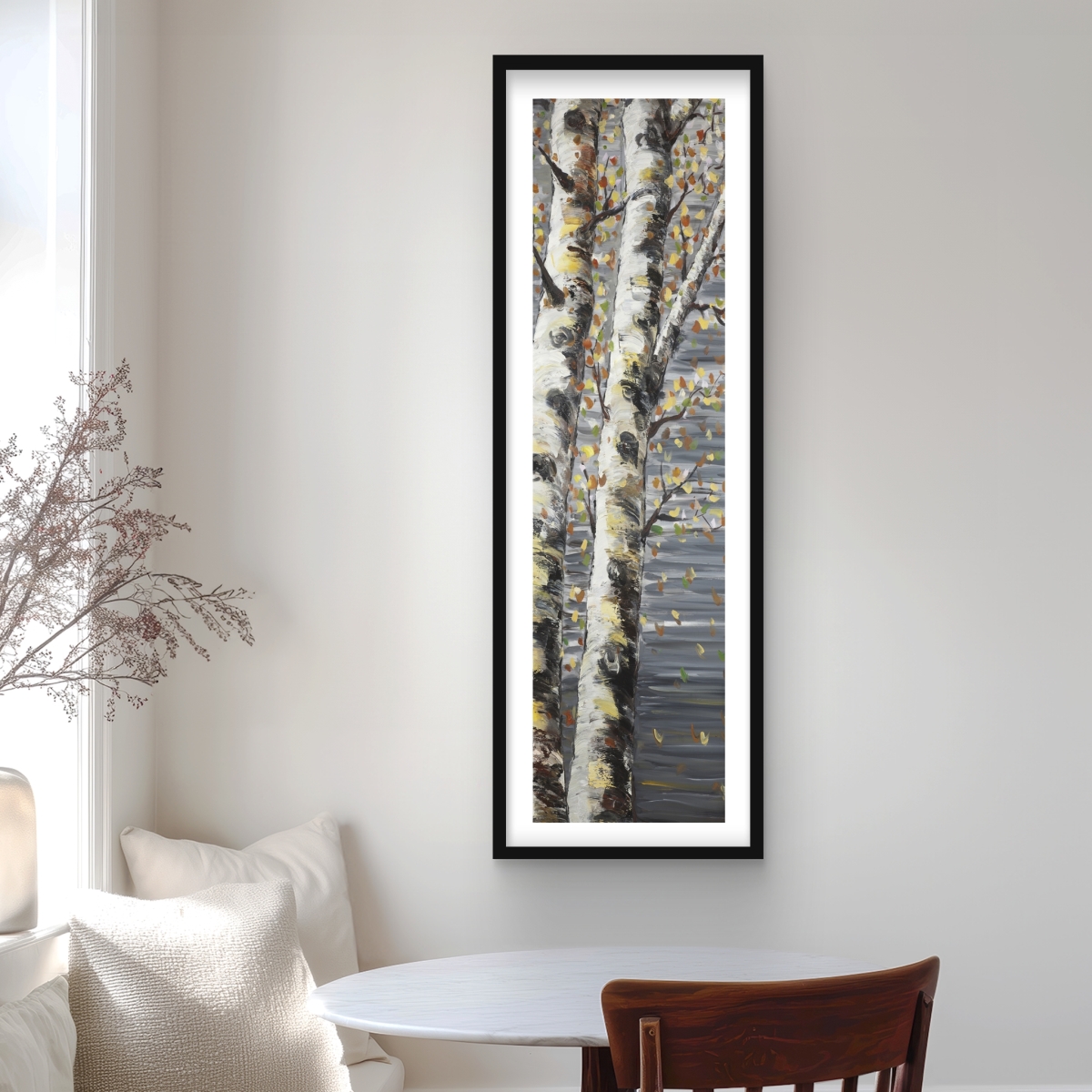 C1FM16487GKY5L 16 x 48 in. Budding White Birches - Seasons Contemporary Framed Print