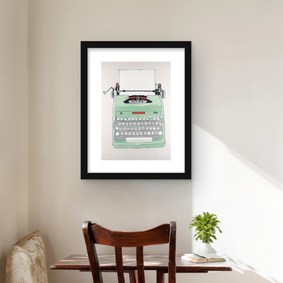 C1FM16207I3LAG 16 x 20 in. Mint Typewriter - Neo Mint Office Framed Matted Print Decor