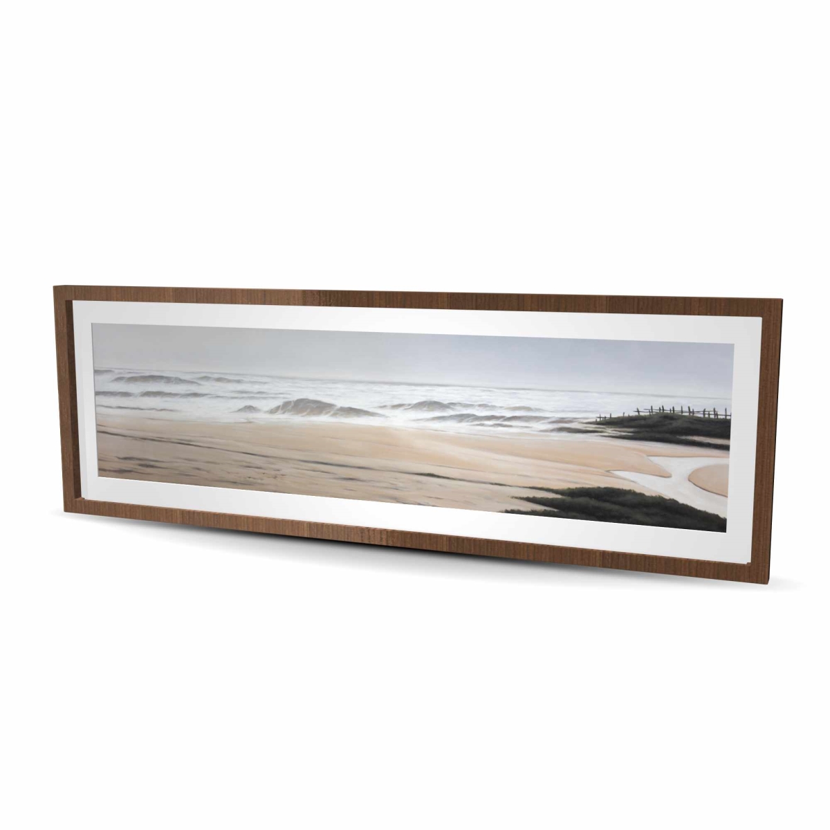 C1FM206074B6BK 20 x 60 in. Cloudy At the Beach - Waves Bathroom Framed Matted Print
