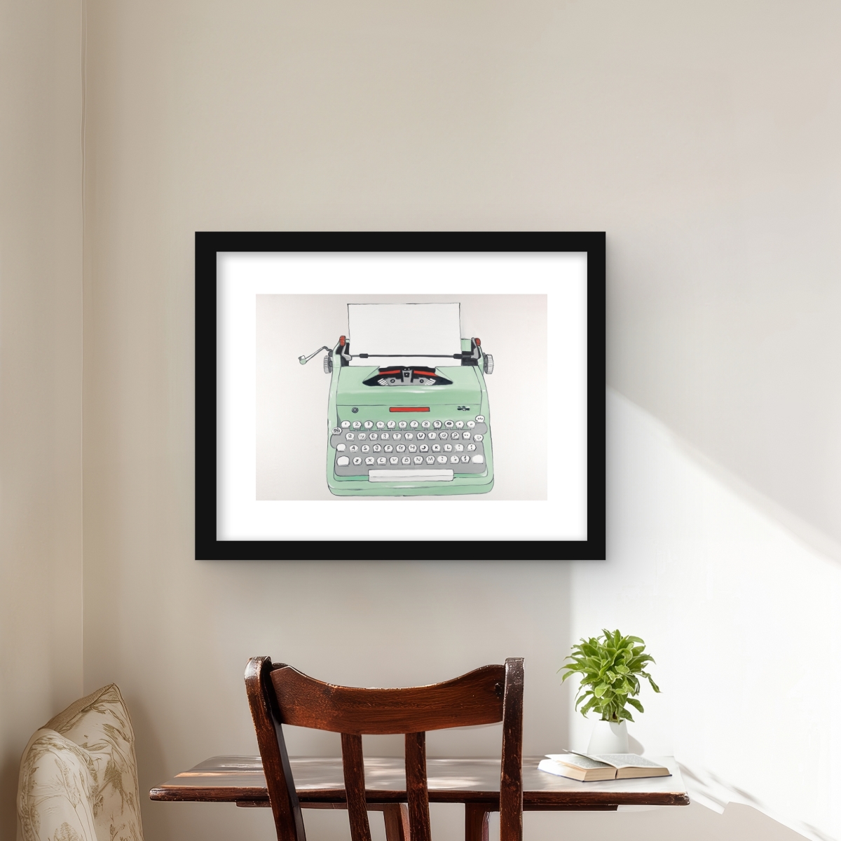 C1FM1620M4GL7M 16 x 20 in. Mint Typewriter - Retro Neo Mint Framed Matted Print Decor