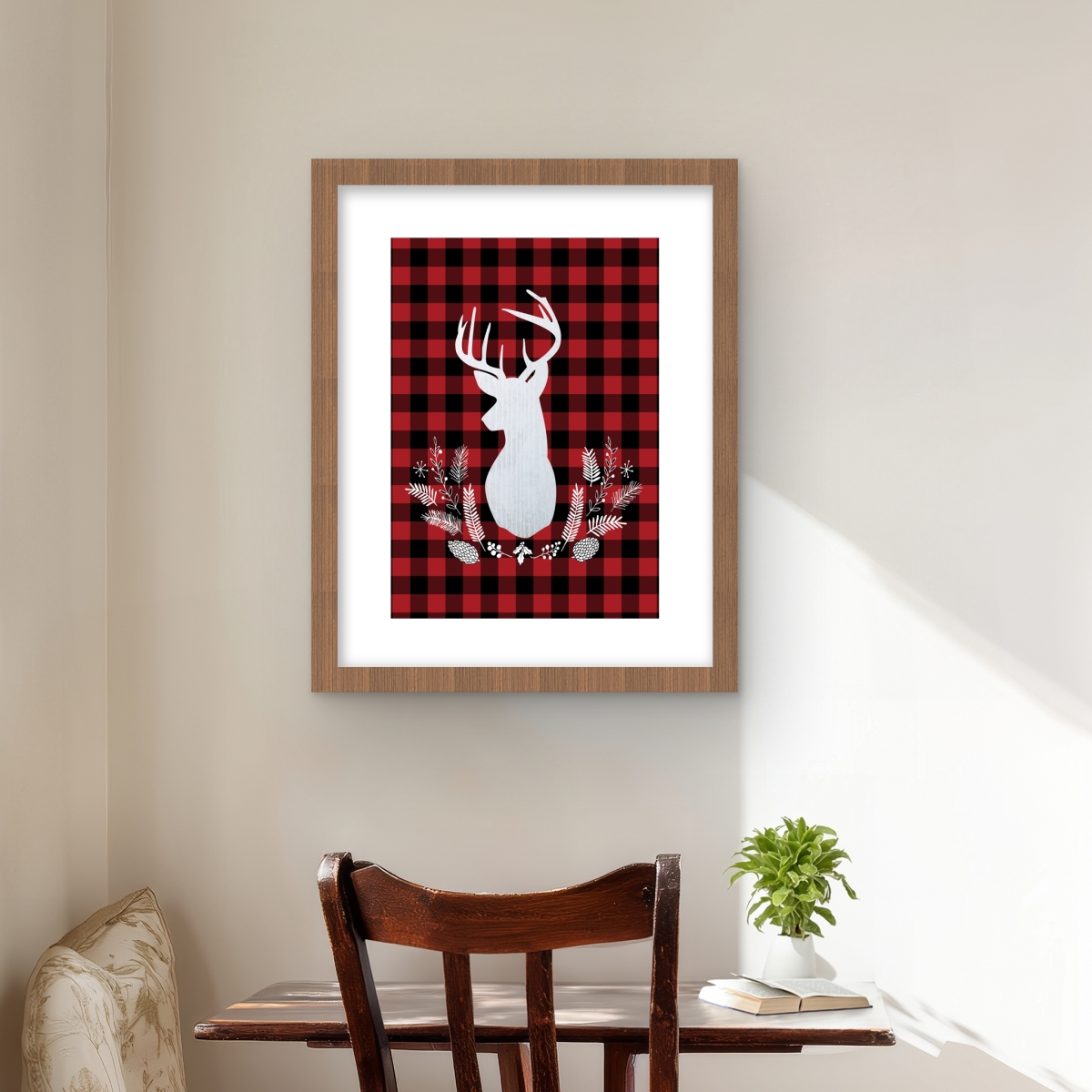 C1FM162028RT8E 16 x 20 in. Deer Plaid - White Rustic Framed Matted Print for Home Decor