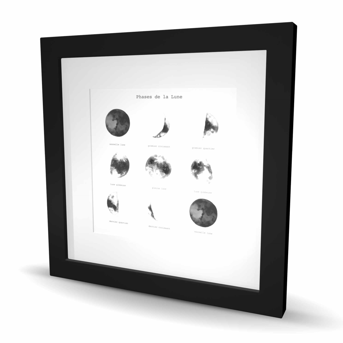 C1FM1616B89S6J 16 x 16 in. Phases of the Moon - Framed Matted Print for Home Decor