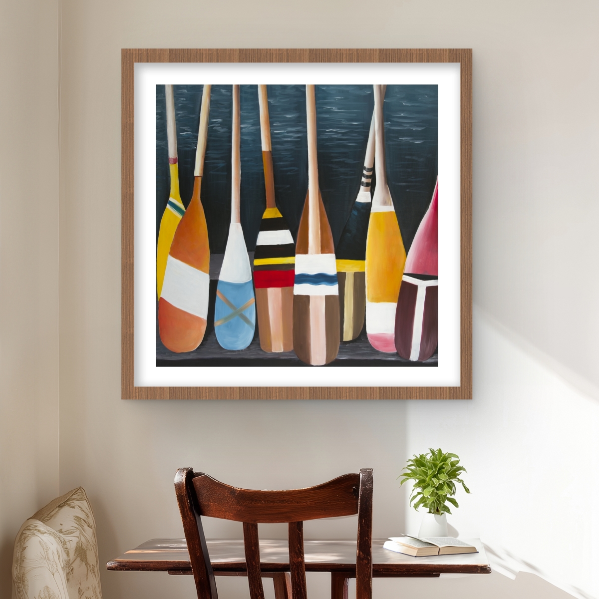C1FM2424R3KLGF 24 x 24 in. Colorful Paddles - Rustic Framed Matted Print for Home Decor