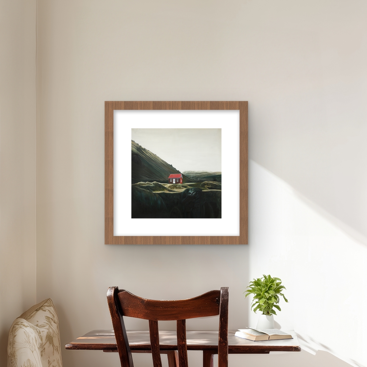 C1FM1616YDUOV2 16 x 16 in. Isolated Shack - Landscapes Brown Framed Matted Print Decor