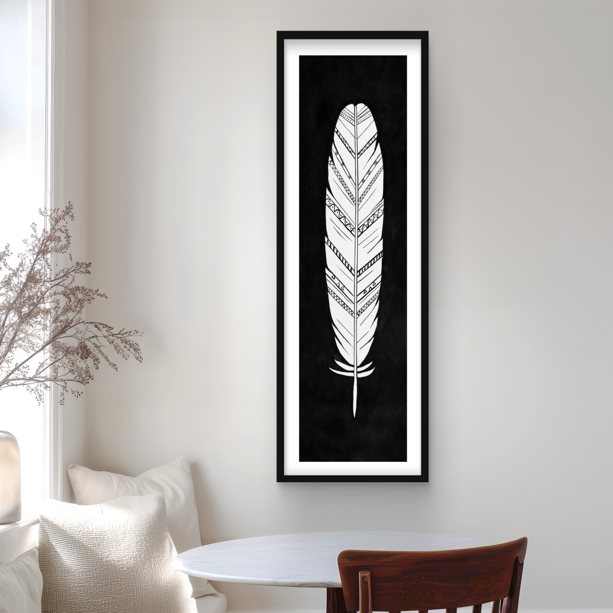 C1FM16482S3VVP 16 x 48 in. Feather with Patterns - Framed Bird Print for Home Decor