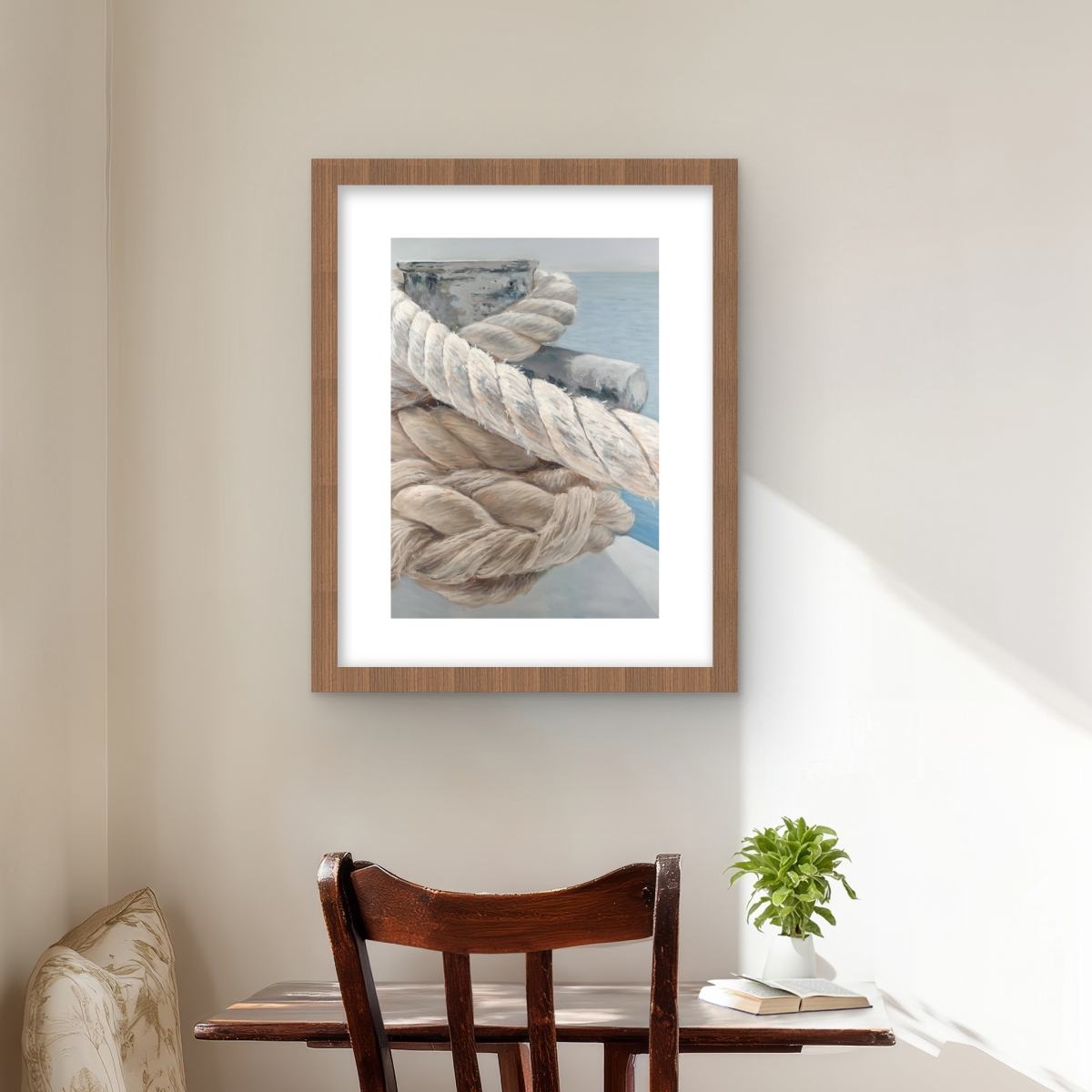 C1FM1620CUDKM0 16 x 20 in. Tie-Down Ropes Closeup - Gray Framed Matted Print Decor