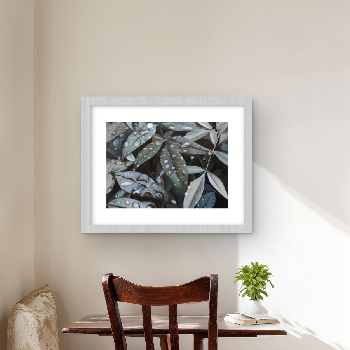 C1FM1620UFJ7CB 16 x 20 in. Leaves After Rain - Hyperrealist Framed Matted Print - Decor