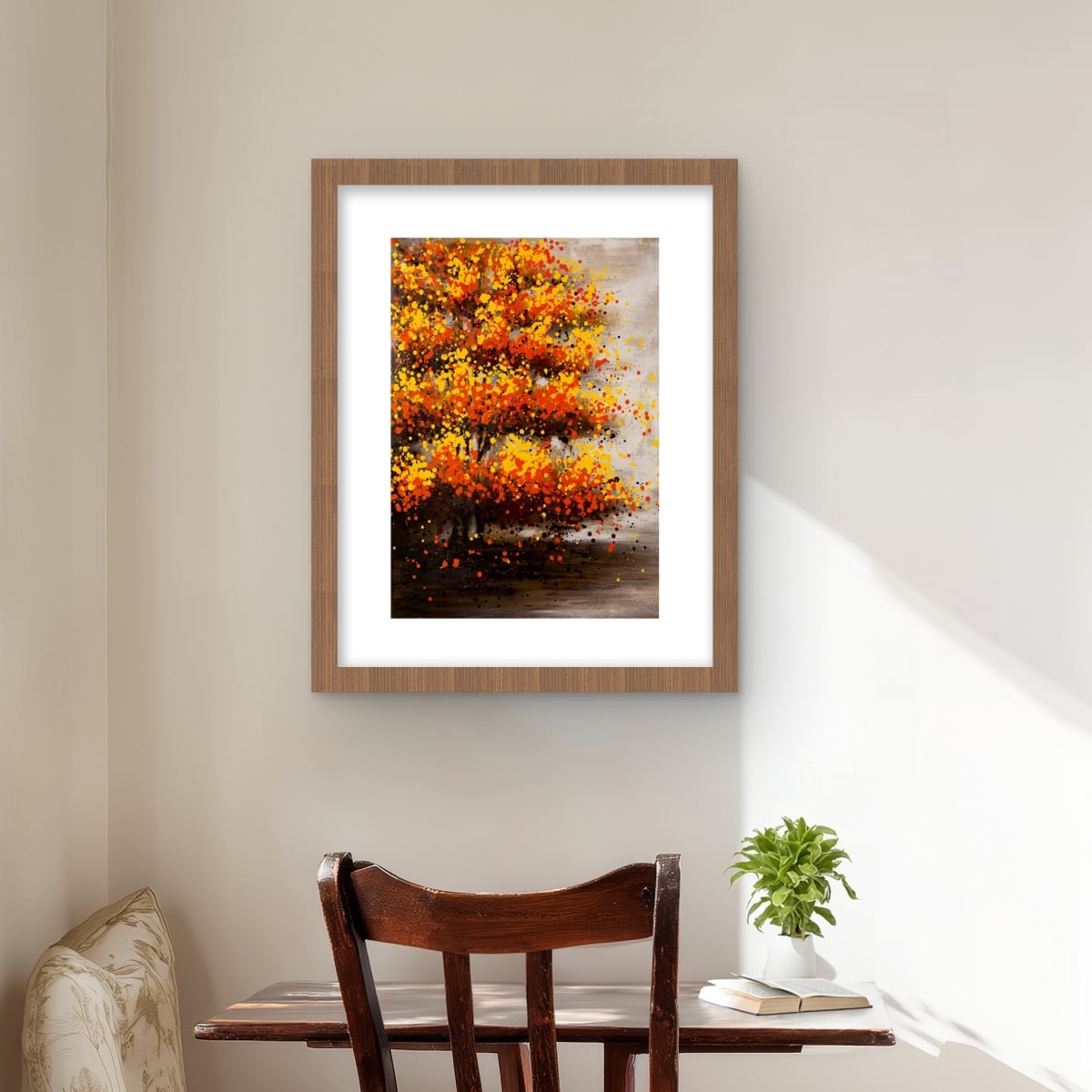 C1FM1620UHE4ST 16 x 20 in. Dotted Tree - Orange Contemporary Framed Matted Print Decor